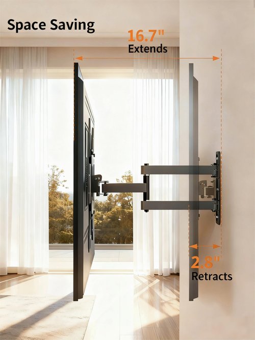 RJOP Full Motion TV Wall Mount, Swivel Tilt Extension,Tv Brackets for Wall Mount for 19-55 Inch LED LCD Flat Curved Screen TVs/Monitors,Universal TV Mount wth Max VESA 400x400mm Up to 66lbs