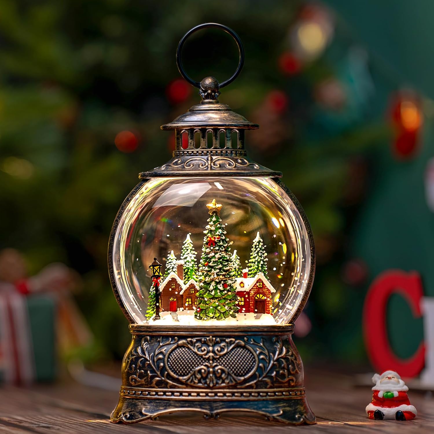Regine Switzerland Christmas Snow Globe Lantern - Musical Lighted Decoration with Timer & USB/Battery Operated