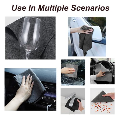 10PCS Thickened Magic Cleaning Cloth,Bsorbent Magic Cleaning Glass Cloth,Reuseable Streak Free Magic Fiber Microfiber Cleaning Cloth for Kitchen, Window, Glass, Cars (Grey)
