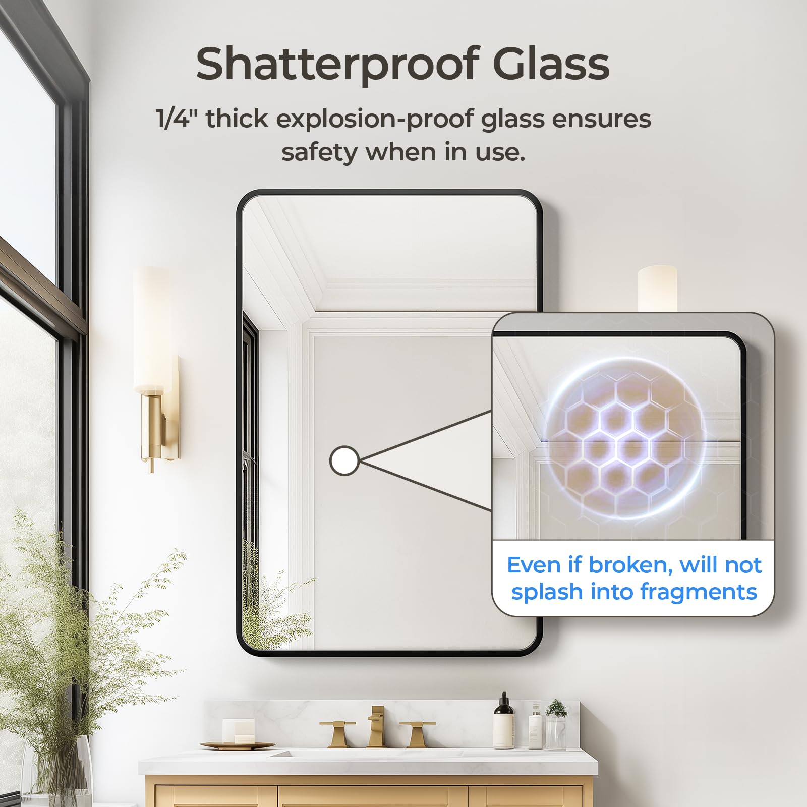 USHOWER Bathroom Mirrors for Over Sink, Metal Frame Rectangle Mirror, Modern Farmhouse Vanity Mirror, Wall Mounted for Bedroom, Living Room, Entryway Remodel & Upgrade, Matte Black, 24 x 36 Inch