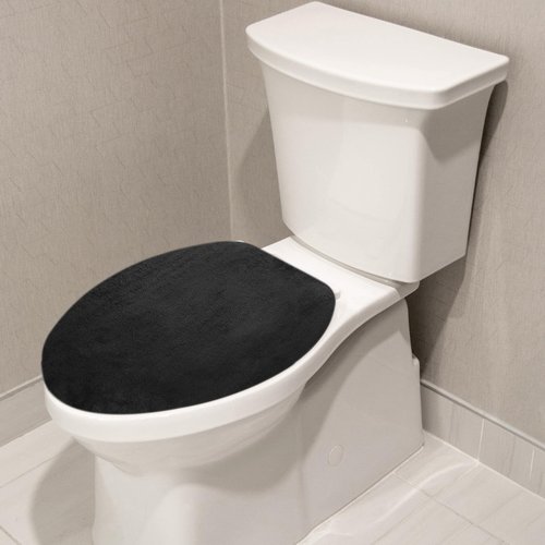 Xelsluthe Microfiber Toilet Lid Cover, Soft Velvet Toilet Cover, Absorbent, Comfortable Bathroom Toilets Lid Covers Seat Fits Most Toilets Lids for Black, Elastic Bottom Fabric Seat