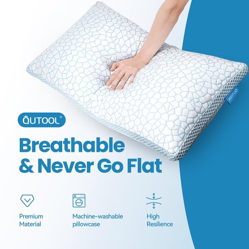 QUTOOL Double Sided Cooling Pillow for Hot Sleepers, Shredded Memory Foam Pillows Standard Size Set of 2, Adjustable Soft & Firm Gel Bed Pillow for Side, Back, Stomach Sleepers
