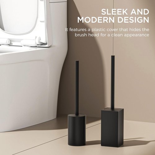 FORIOUS Toilet Brush Set - Heavy Duty 304 Stainless Steel with Holder | Matte Black, Space-Saving Design