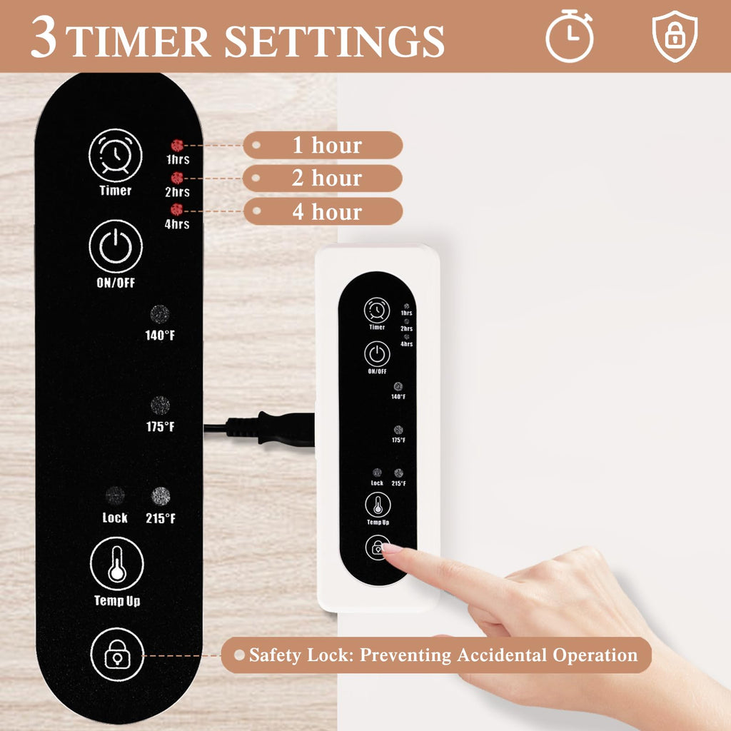 ANKDD Warming Mat for Food - Temp Master Adjustable Warming Tray with 3 Level Adjustable Temperature / 4 Hours Timer, Electric Heating Pad with Feet, Foldable Food Warmer Mat, White