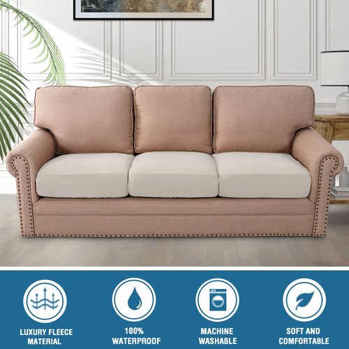 H.VERSAILTEX 100% Waterproof Couch Covers for 3 Cushion Couch Stretch Sofa Cushion Covers Slipcovers - Thick Dual Fleece Fabric (3 Pieces, Ivory)