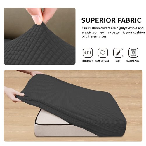 Easy-Going Stretch Individual Chair Couch Cushion Cover Sofa Cushion Furniture Protector Sofa slipcover Soft Flexibility with Elastic Bottom (3-Piece Sofa Cushion Cover, Dark Gray)