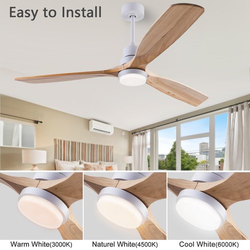 dearnow 56" Wooden Ceiling Fans with Lighted Remote Control, Indoor Outdoor Wooden Ceiling Fan, Outdoor Modern Ceiling Fan with 3 Fan Blades for Patio, Living Room, Bedroom, Farmhouse etc.…