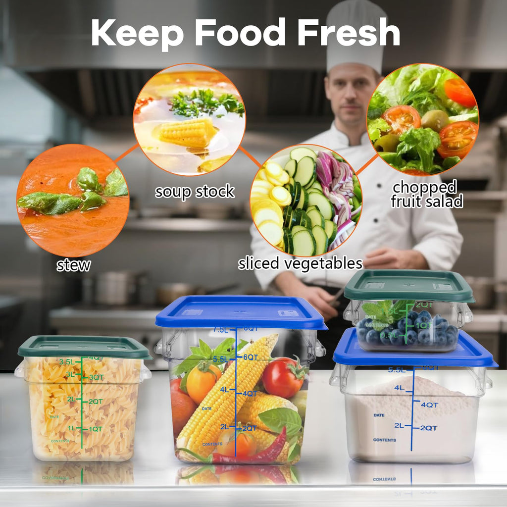 TSUBOR 4 Pack Food Storage Containers with Red Lids, 12.0 Qt - Square, Clear, Polycarbonate, for Restaurant Commercial Kitchen and Home party
