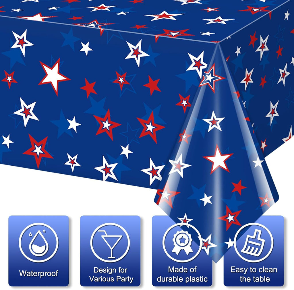 Patriotic Tablecloth by American Pride - 3 Pack Disposable Red, White & Blue Rectangle Covers | 54x108 Inch
