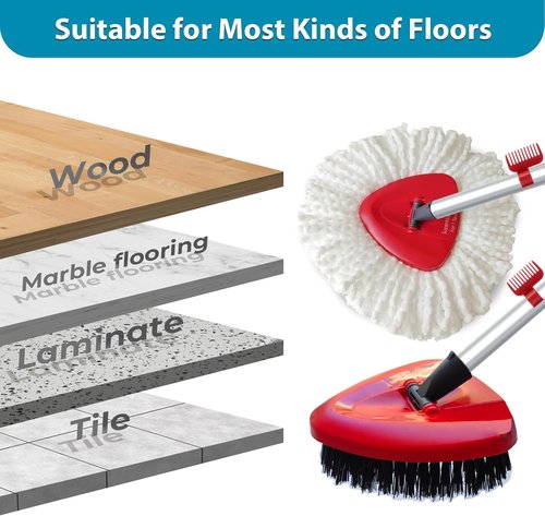 SuperAbound 2 Pack Spin Mop Replace Heads for Cedar EasyWring 1 Tank, 30”-58" Mop Handle, Mop Base and Scrub Brush Combo Set Replacement, Microfiber Mop Refills