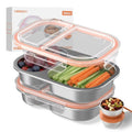 CODIEKEY Snackle Box Container,Dishwasher,Reusable Snack Containers With Lids,2 Compartment Stainless Steel Snack Containers,Fruits, Snacks,Nuts,Salad,travel,800ML,White&Orange,2 Pack