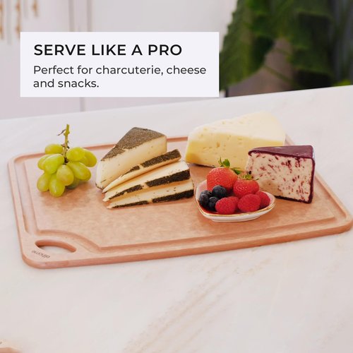 Elihome Classic Series LARGE Kitchen Cutting Board, Natural Wood Fiber Composite, Dishwasher Safe, Eco-Friendly, Juice Grooves with Easy Grip Handles,Non Porous, BPA Free, Made in USA 16" x 12" x1/4"