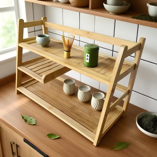 Lnncdsc Bamboo Matcha Station Organizer - Large Capacity 3-Tier Shelf, Easy to Install for Matcha and Coffee Bar Accessories, Perfect for Tea and Coffee Enthusiasts.(wood, large)