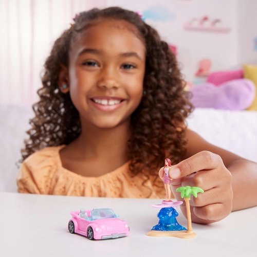 Barbie Mini Doll & Beach Convertible Vehicle Set - 1.5-Inch Doll with Color-Change Feature & Accessories