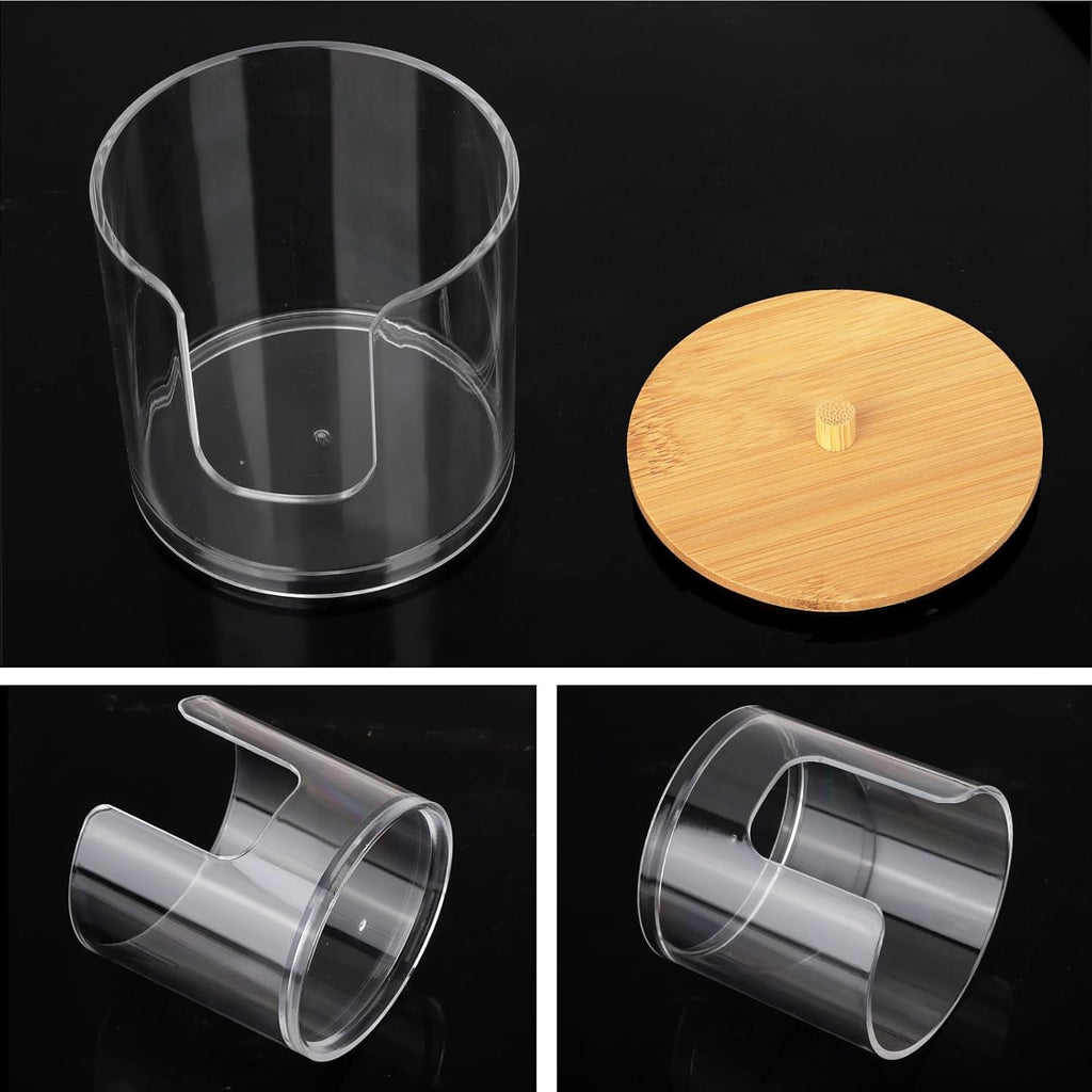 Tbestmax Cotton Pad Holder - Clear Bathroom Organizer with Bamboo Lid for Stylish Storage