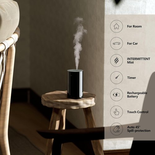 Airversa Waterless Essential Oil Diffuser - Portable Mini Scent Machine with 4 x 10mL Fragrance Oils | Black AN8 Kit