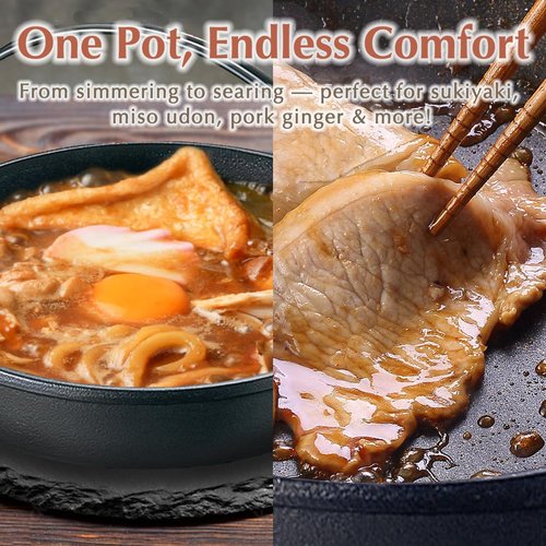 TIKUSAN Japanese Cast Iron Hot Pot Sukiyaki Nabe Pan Made in Japan (11.0" (28cm))