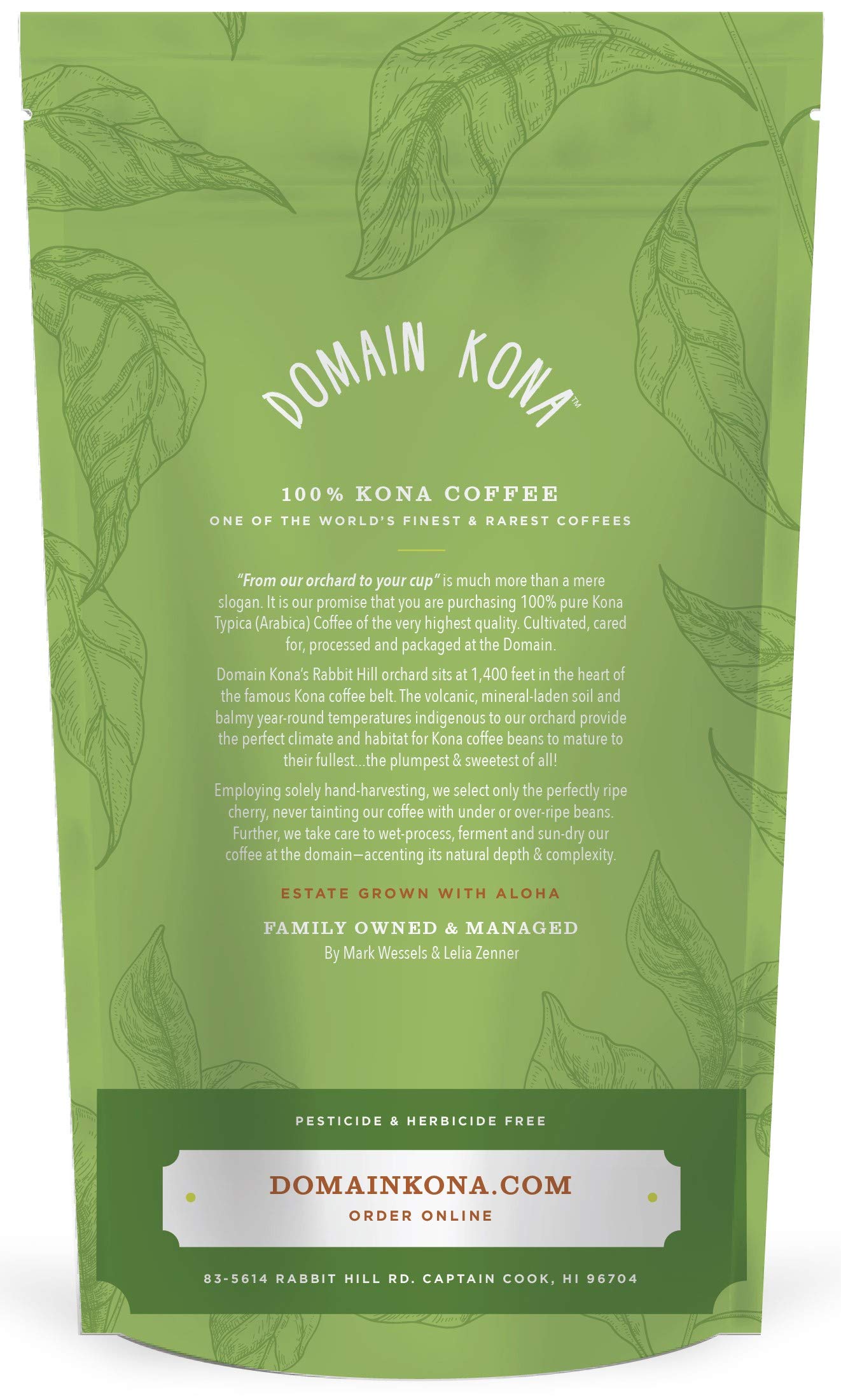 100% Kona Coffee – GROUND, Medium roast, Single estate gourmet coffee, 16 ounces, Farm fresh roasted from Domain Kona Coffee