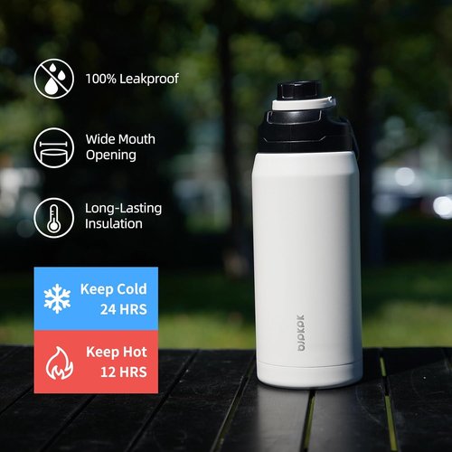 BJPKPK 36oz Insulated Water Bottle - Stainless Steel, Leakproof Spout Lid, Keeps Drinks Hot & Cold - White