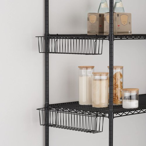 TRINITY 21-Inch Metal Hanging Basket to Use With Shelf Units and Storage Racks for Garage, Kitchen, and Closet Organization, NSF Certified, 20 Pound Capacity, Black, 2-Pack