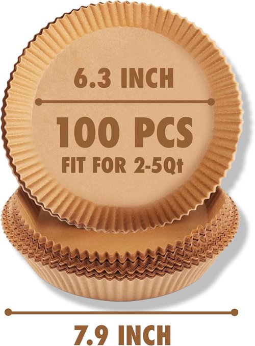Air Fryer Liners - 100PCS Unbleached Non-Stick Parchment Paper for 2 to 5 Qt Air Fryers | 6.3 Inch
