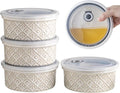 40 Oz Ramekins - Ceramic Airtight Bowls Set of 4 | Large Mixing Bowls with Lids for Salad, Soup, Pasta & Baking - Beige
