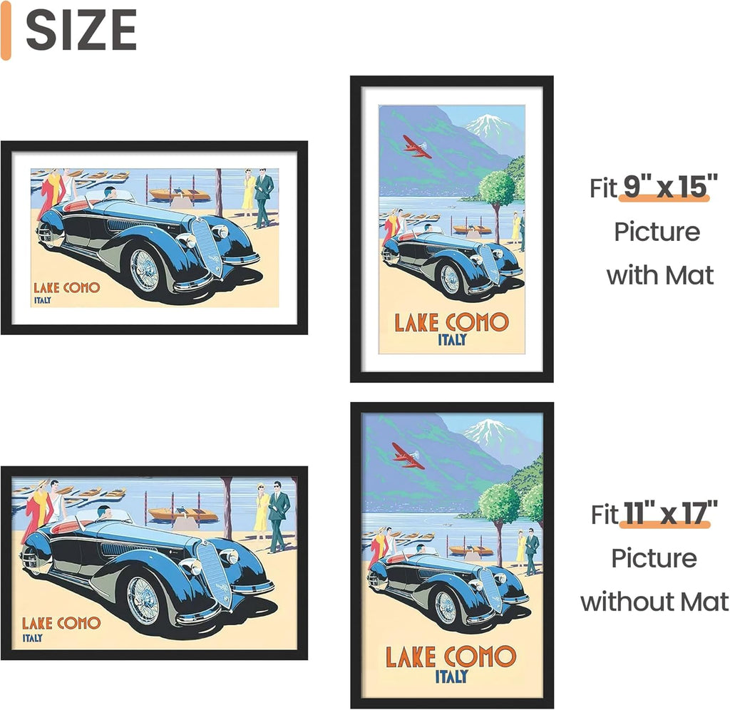 Upsimples 11x17 Picture Frame Set of 5 - Versatile Wall Gallery Frames for 9x15 or 11x17 Photos | Black