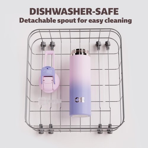 OISIZ Insulated Water Bottle 24 oz with 2 in 1 Spout and Straw Lid,One Click Safety Lock,100% Leakproof,Keep Cold 24H,Vacuum Stainless Steel Water Bottle for School,Travel and Sports,Dishwasher Safe