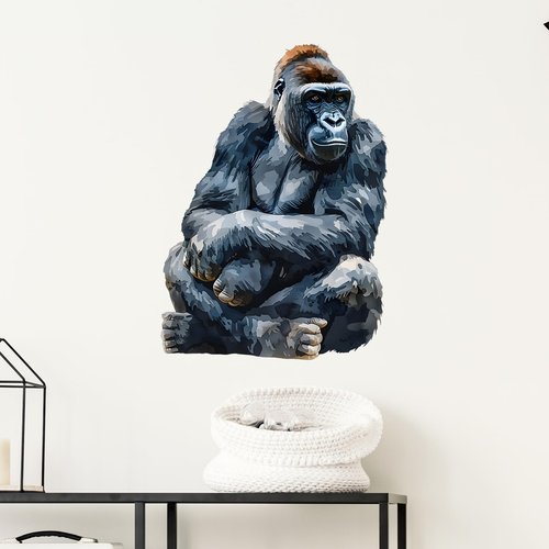 RoyoLam Cool Sitting Gorilla Wall Decal Nursery Animal Wall Sticker Removable Peel and Stick Wall Art Decor for Kid Baby Classroom Preschool Living Room Playroom Bedroom School