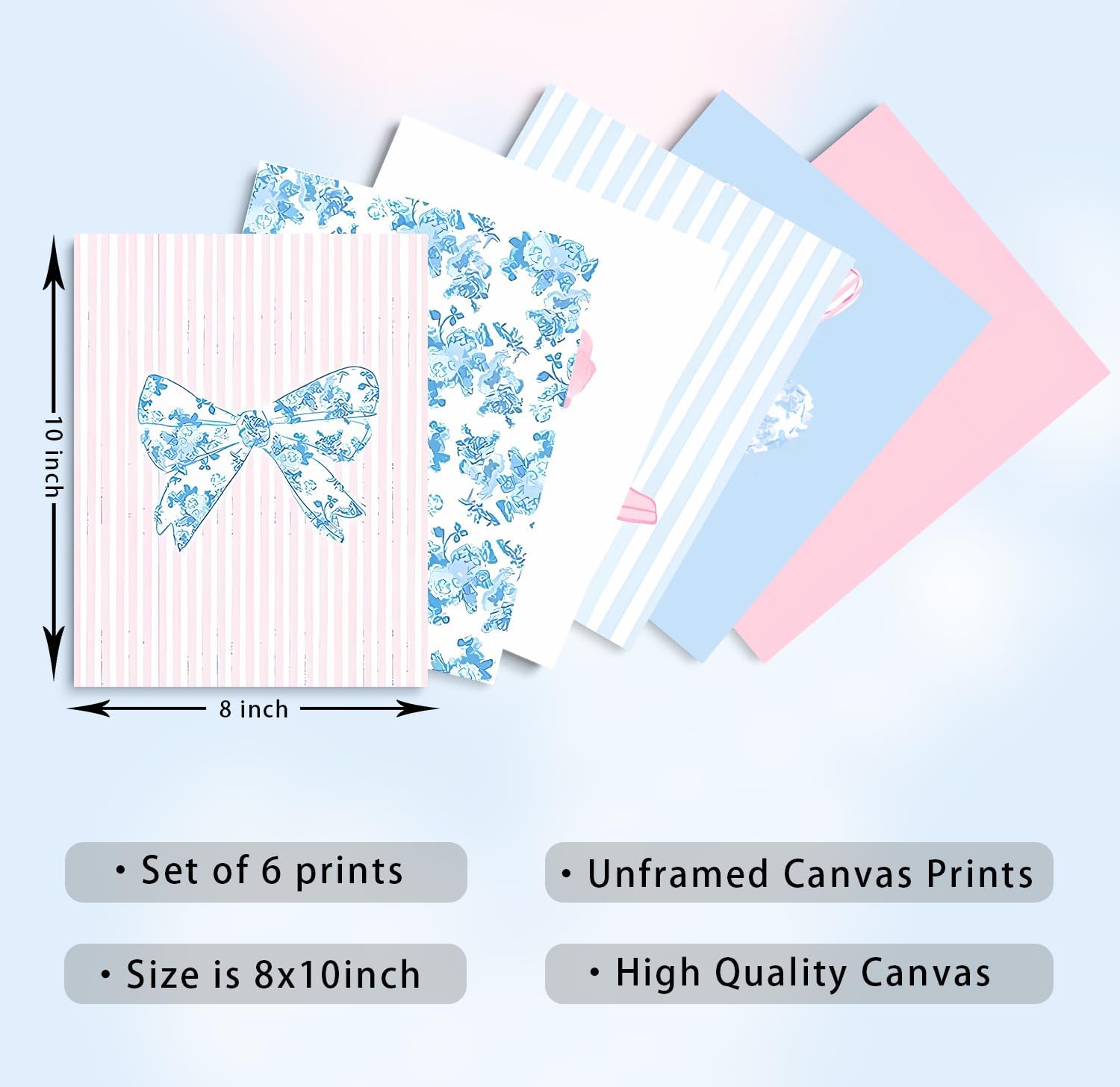 Skiennix Floral Bow Wall Art - Trendy Chinoiserie Watercolor Heart Canvas Prints | Unframed 8x10in