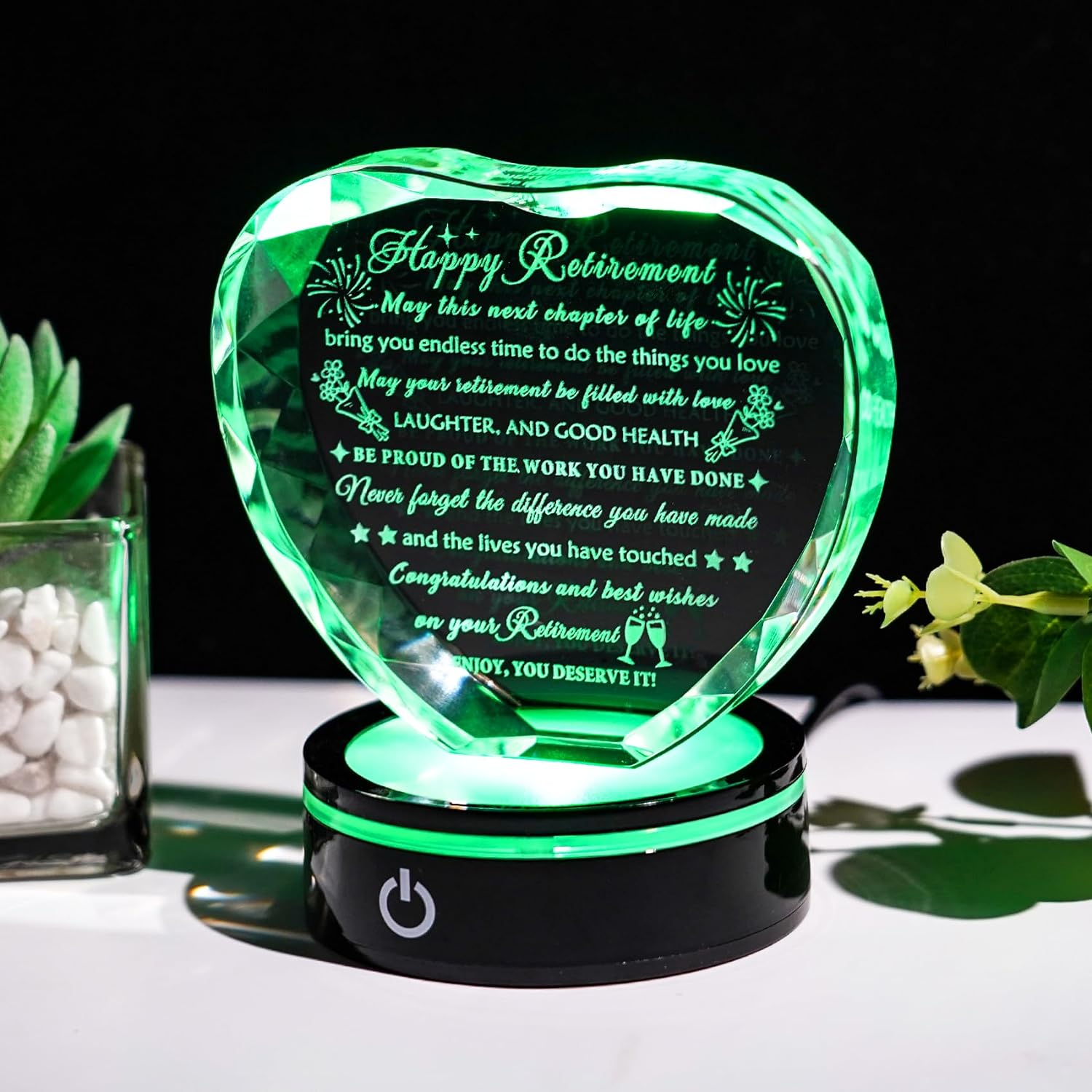 YWHL Retirement Gifts - LED Base Crystal Heart Keepsake | Perfect Farewell Gift for Retirees, Friends & Bosses
