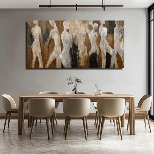 CHUDANHAO Graffiti Line Artwork - Brown Abstract Wall Art for Living Room | Large 29"x58" Decor