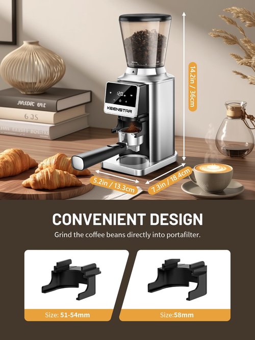 Keenstar Conical Burr Coffee Grinder, Coffee Bean Grinder with 34 Grind Settings for Home Use, Precision Timer, Touchscreen, Anti-static, Stainless Steel