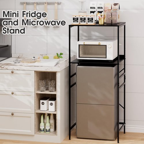 QieerHior Mini Fridge Shelf Mini Fridge and Microwave Stand Over Mini Fridge Storage Rack Height Adjustable Microwave and Fridge Stand Suitable for Dorm, Kitchens, Offices, Black