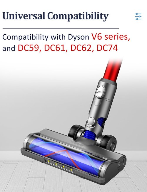 Puregad Vacuum Attachments for Dyson V6 Cleaners, Brush Motorhead Head with LED Lights for Hardwood Floor and Carpet, V Shape Bristle Roller Replacement Parts for DC59 DC61 DC62 DC74