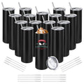 YOUKE OLA 16 Pack Stainless Steel Skinny Tumblers Straight Double Wall Insulated Tumbler Bulk with Lid and Straw for, DIY Gift, 20oz Black