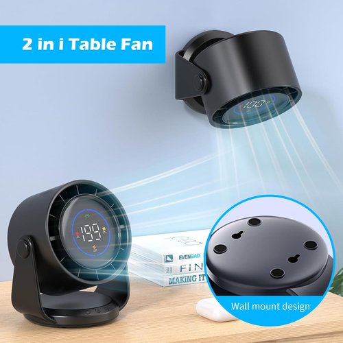 ZKSCool Desk Fan, 4000mAh Ultra - Quiet Digital Display Rechargeable USB Fan, 199 - Speed Wall-Mounted Desk Fan,120°Tilt Long - Lasting Portable Fan for Home, Office, Kitchen, Travel & Camping