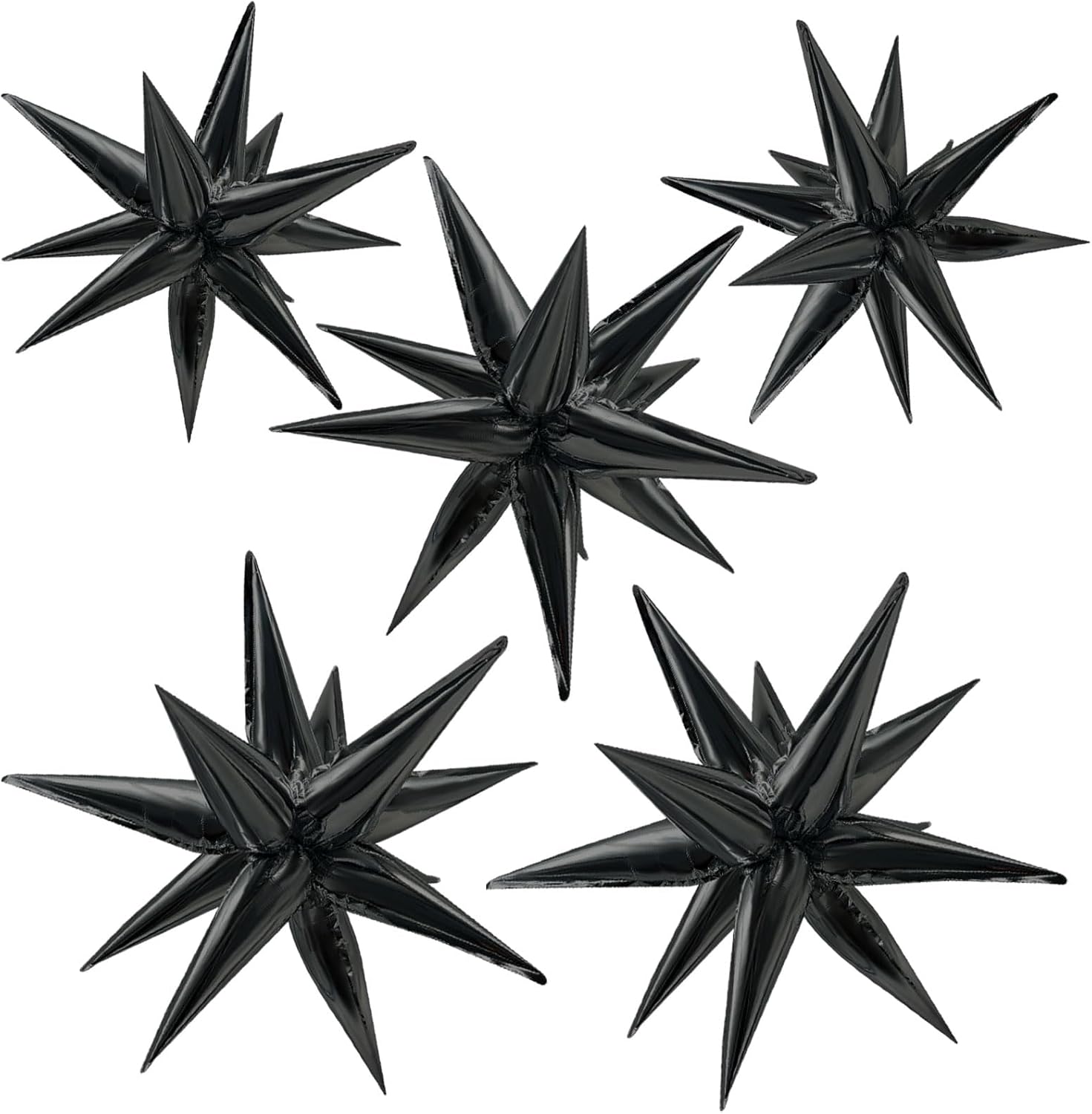 Star Balloons | 60Pcs Black Foil Balloons - 12" Spike Mylar Cone for Halloween & Party Decor