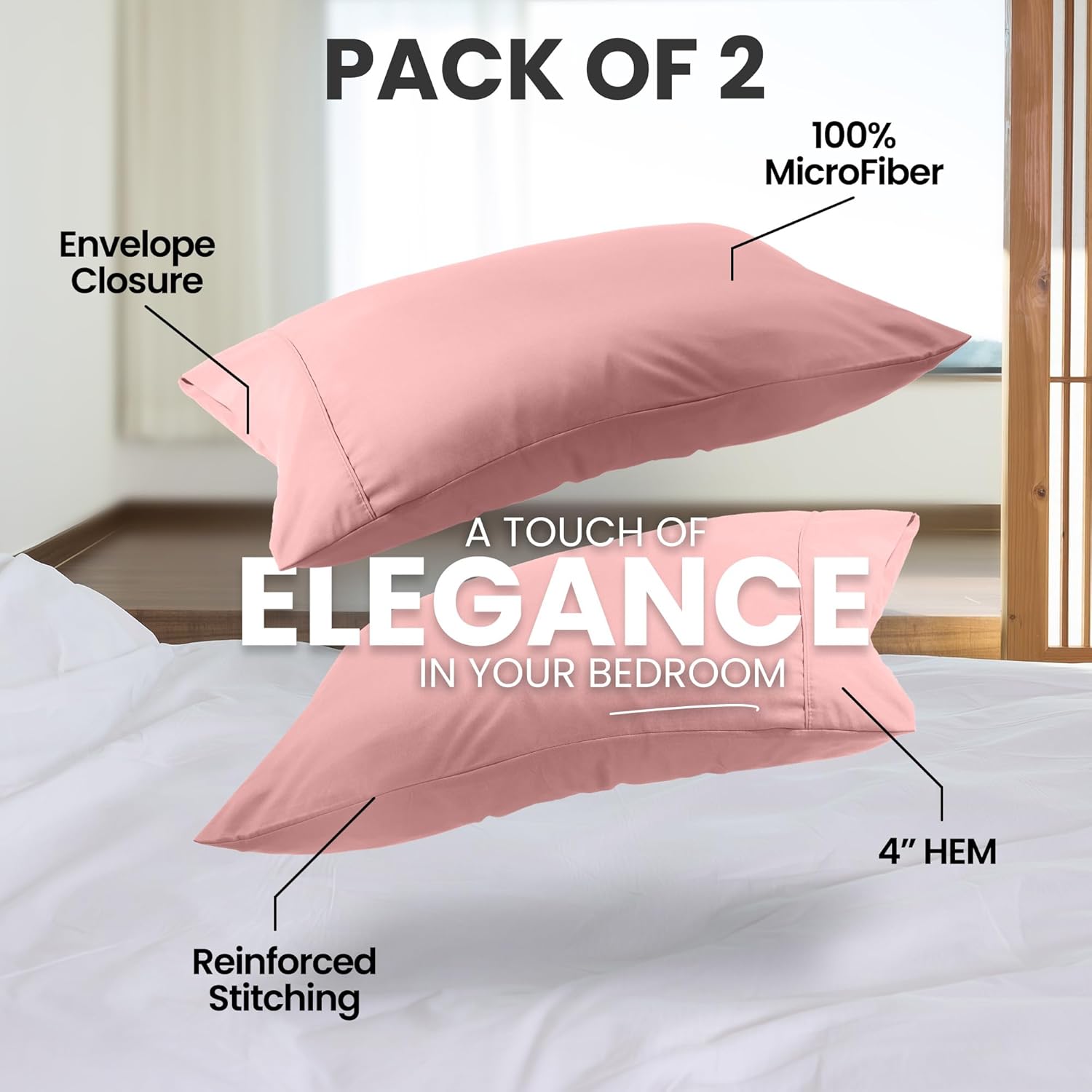 Utopia Bedding Pillow Cases - Soft Brushed Microfiber 2-Pack | Oeko-TEX Certified, 20x26 Inches (Pink)