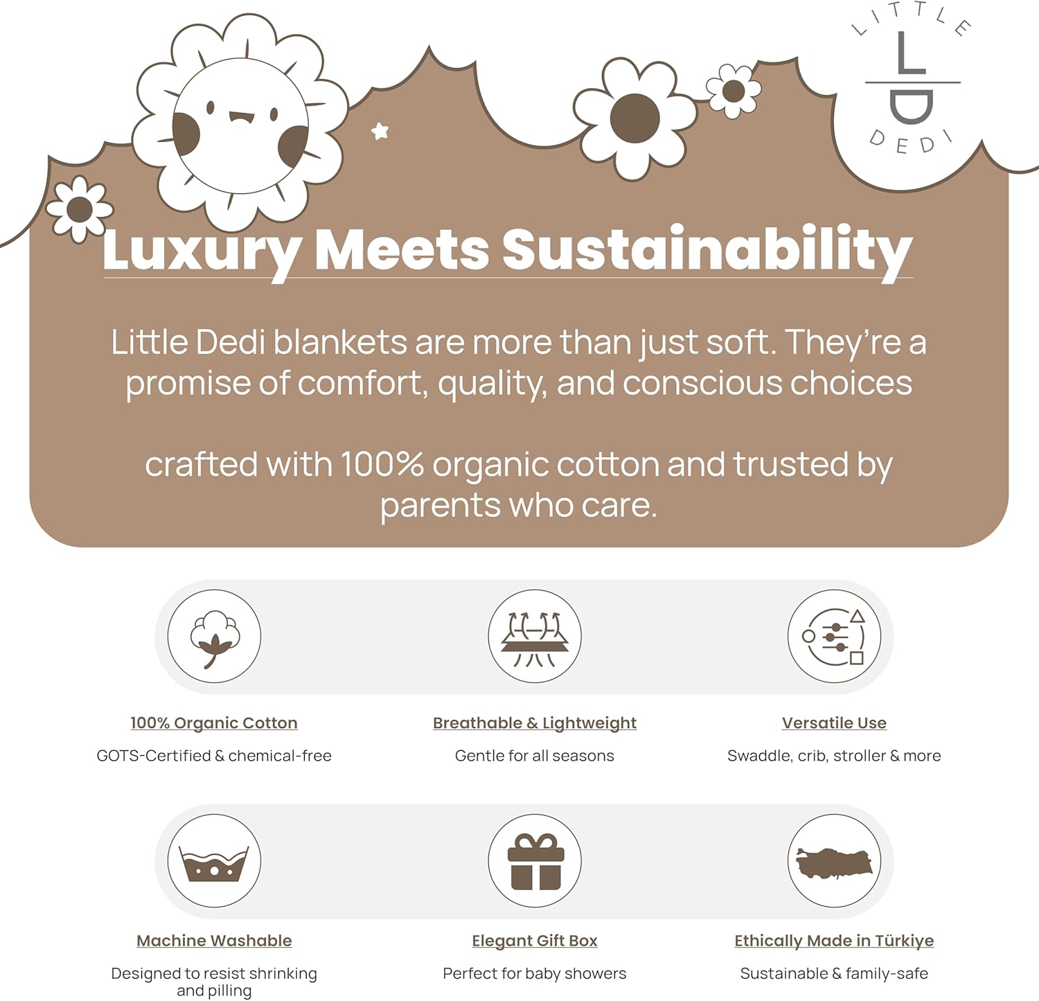 Organic Cotton Baby Blanket by [Brand Name] - Soft Knitted Swaddle for Newborns | Gift Box Included, 30"x40", Stone