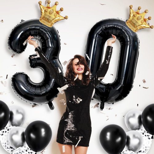 20th Birthday Foil Balloon - 40 Inch Large Black Number 20 with Gold Crown | Mylar Helium Balloon for Boys & Girls