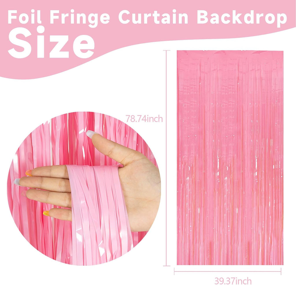 Skiennix 2 Pack Pastel Pink Streamers - Foil Fringe Curtains for Birthday & Wedding Decor