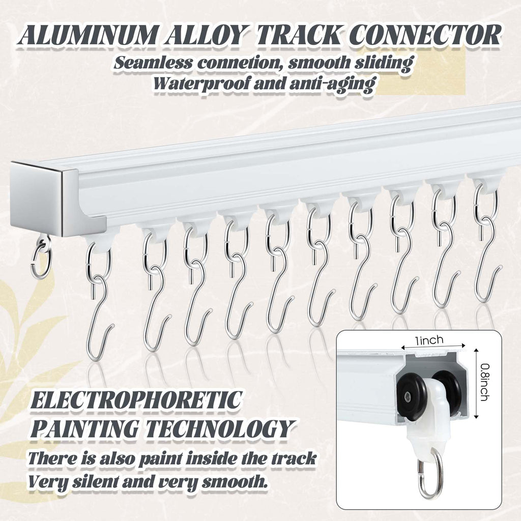 Juexica Ceiling Curtain Track Set White 13.2ft-16.4ft Heavy Duty Ceiling Mount Adjustable Length Curtain Rails with Clips Hooks End Hook for Room Divider