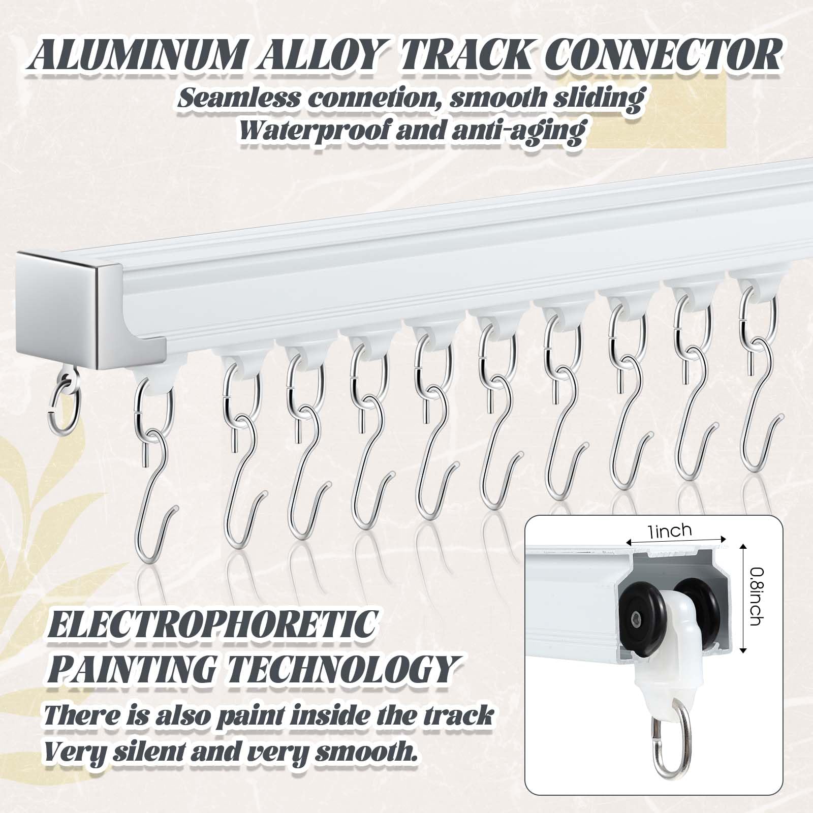 Juexica Ceiling Curtain Track Set White 13.2ft-16.4ft Heavy Duty Ceiling Mount Adjustable Length Curtain Rails with Clips Hooks End Hook for Room Divider