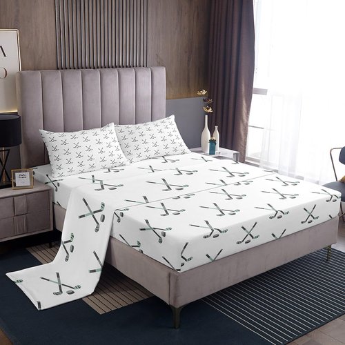 Feelyou Ice Puck Sports Game Sheets Set for Kids - Ice Hockey Bedding Set with Deep Pocket Fitted Sheet - Queen 4Pcs