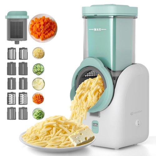 ZqoZqo Upgraded Electric Cheese Shredder, Automatic Cheese Grater Electric with 6 Interchangeable Blades, 6 in 1 Electric Cheese Grater for Cheese, Fruits, and Vegetables
