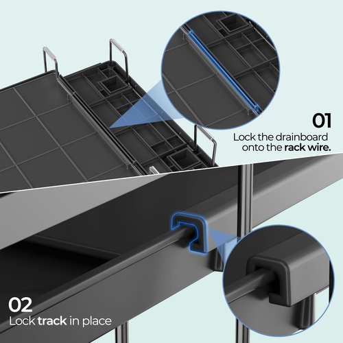 Pantasia 2 Tier Large Dish Drying Rack, Expandable Dish Rack for Kitchen Counter, Dish Drainer with Drainboard Set, Multifunctional Dishrack with Utensil Holder & Cup Holder, 13.4"-28.7" L x 11.8" W