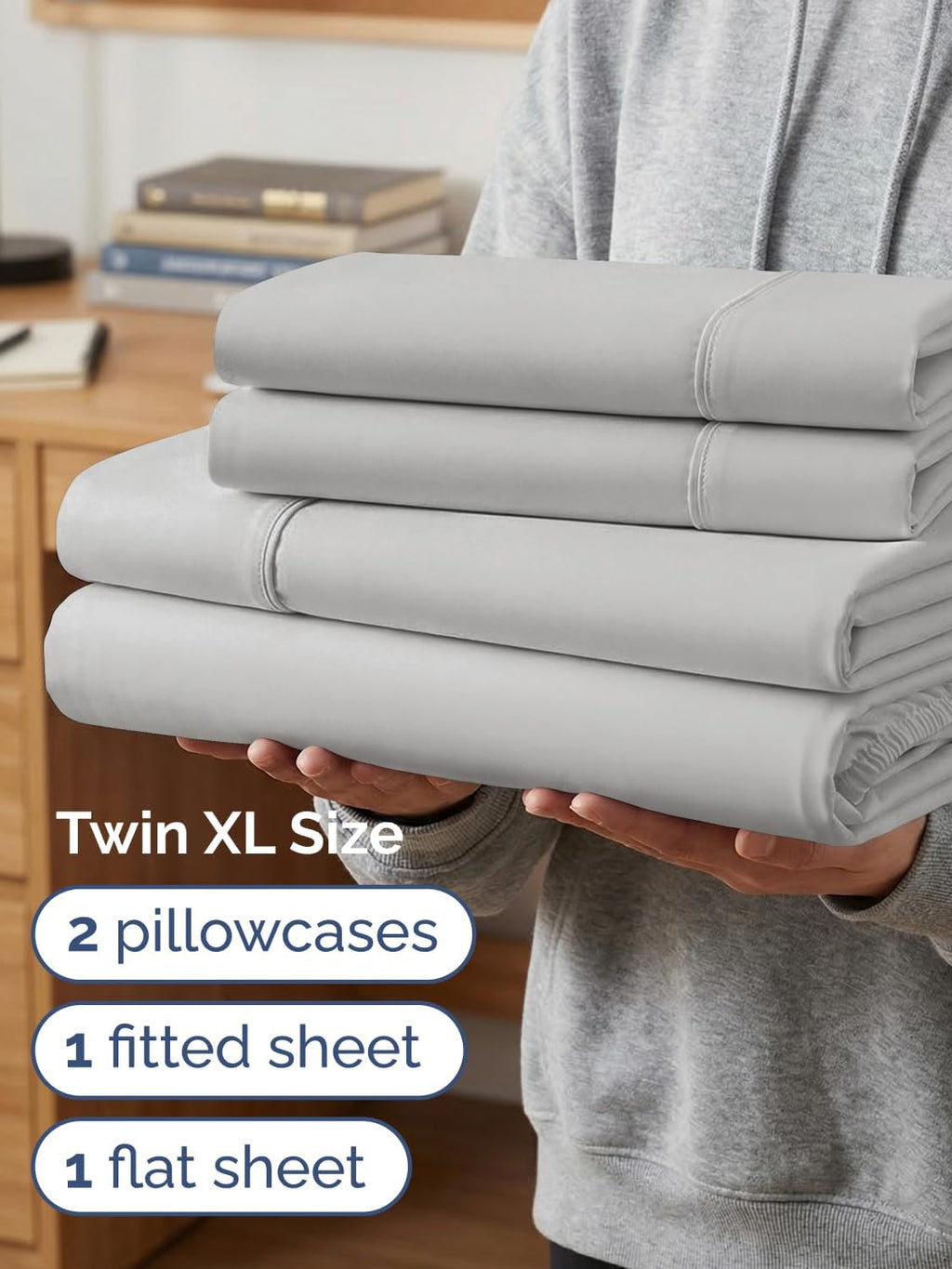 Skiennix Extra Deep Twin XL Sheet Set | 4-Piece Breathable Cooling Bedding - Soft, Wrinkle-Free French Grey