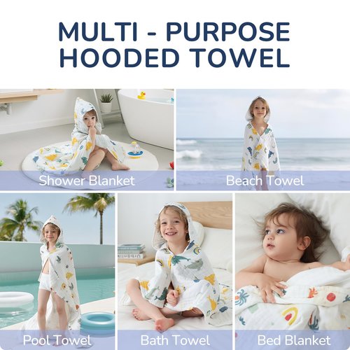 usbettas Toddler Hooded Bath Towels,100% Cotton Muslin Baby Towels for Boys Girls,Ultra Soft & Absorbent Quick Dry Kids Towel for Beach,Pool,Bathroom,Large 43x43 Inch
