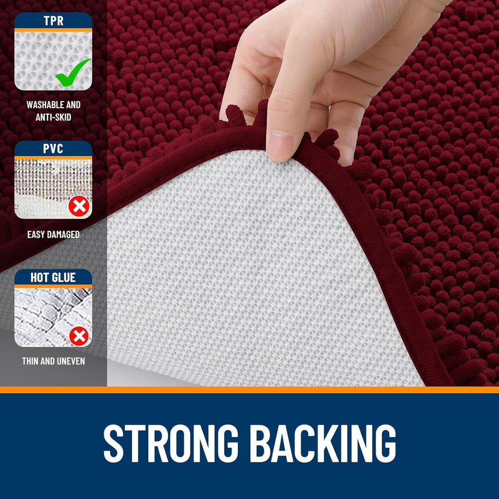 OLANLY Bath Rugs - Extra Soft Chenille | Quick-Dry, Machine Washable, 36x24, Burgundy
